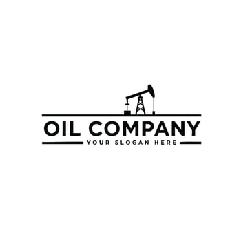 Oil Company logo template design featuring a pumpjack silhouette, symbolising petroleum extraction and the energy industry. vector