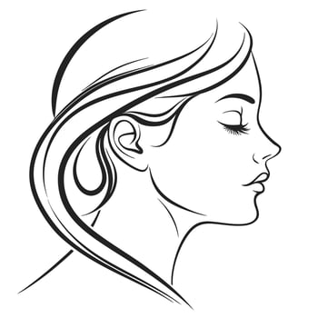 Elegant Line Art Profile of a Woman with Long Hair design vector