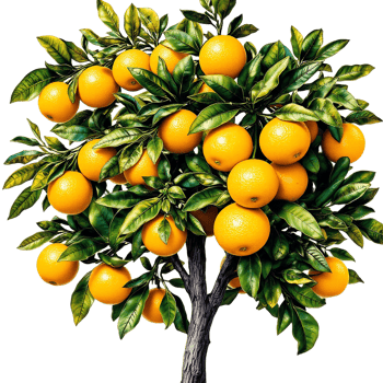 Citrus Orange Tree with Lush Leaves and Fruits png