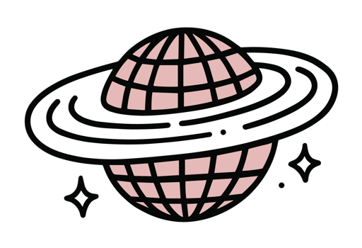 Disco ball drawing cosmic party girls night Saturn black and pink aesthetic doodle illustration retro vintage celestial 80s 70s theme music dance event decor clipart transparent background png
