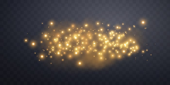 Orange glittering dots, particles, stars magic sparks. Glow flare light effect. Gold luminous points. particles on dark background vector