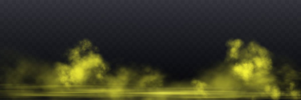 Realistic yellow smoke or haze, overlay effect on a dark background. Hot fire and flame, magic fog, vapor on floor vector