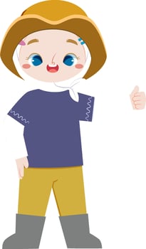 Cute farm girl in hijab gives thumb up vector