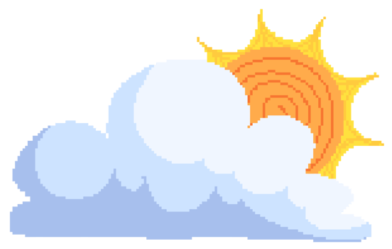 the sun and cloud in pixel art style png