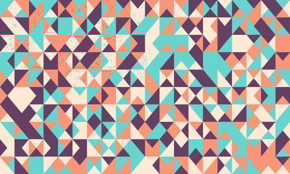 Abstract geometric textile design. Vibrant coral, teal, and purple triangles create a captivating mosaic pattern, ideal for backgrounds, website design, or fashion prints. vector