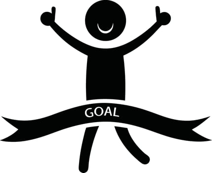 Stick Figure Reaching Goal With Ribbon And Celebrating Success Concept Illustration vector
