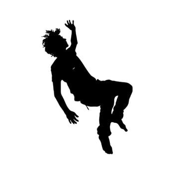 Silhouette of a person falling through the air, arms and legs outstretched, against a white background. Concept of danger, risk, or accident vector