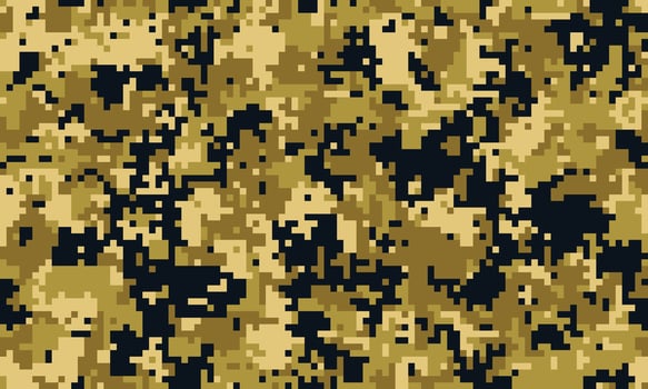 Abstract digital camouflage pattern. Versatile design featuring earthy tones of beige, brown, and black. Ideal for backgrounds, textures, or fashion design. vector
