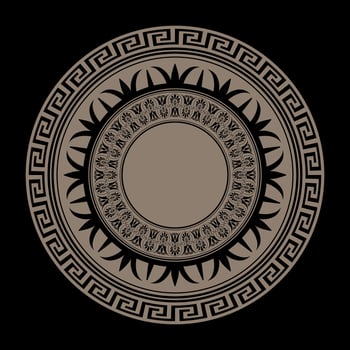 Round golden greek frame. Greek floral meander. Patterns of Greece, ancient Rome. Circle european border. Round antique border. Typical egyptian, assyrian, greek, cinesi motives. For printing. vector