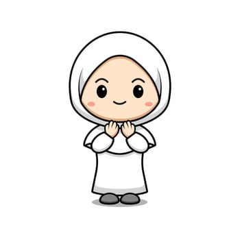 Cute Muslim Girl Praying Character Icon Illustration. Flat Cartoon Style Suitable for Web Landing Page, Banner, Sticker, Card vector