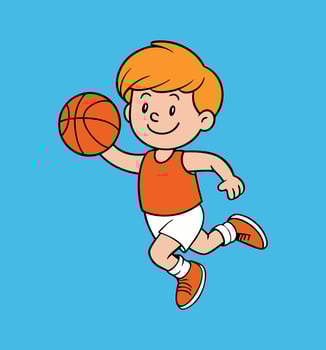 cartoon boy with basketball ball illustration vector
