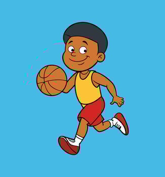 cartoon boy with basketball ball illustration on vector