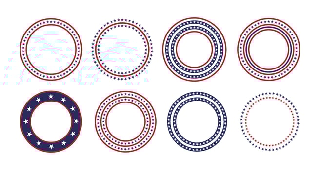 Patriotic American Flag Inspired Circle Frames for Design. USA Patriotic Circle Border. vector