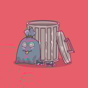 Garbage Can with a garbage bag character. vector