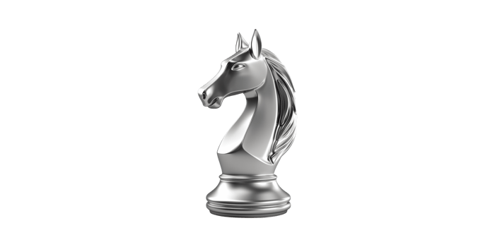 Silver Chess Knight Piece. Symbol Of Strategy And Tactical Thinking In Chess Isolated On Transparent Background png