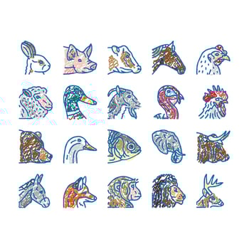 animal zoo nature wildlife icons hand drawn vector