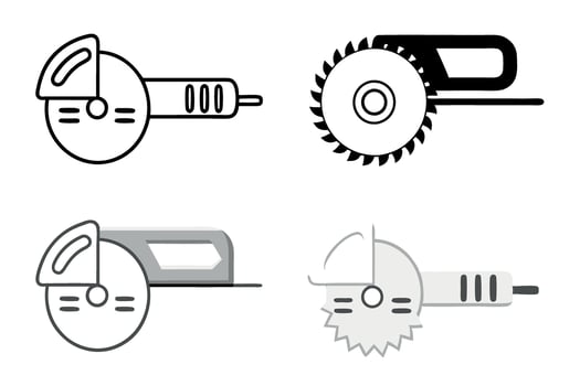 Electric circular saw icons in multiple color options and designs, representing professional tools and construction work, labour day or labor day line art icon set vector