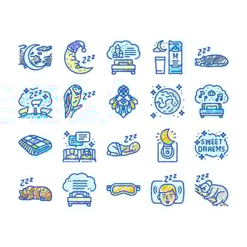 sleep bed pillow dream night icons hand drawn vector