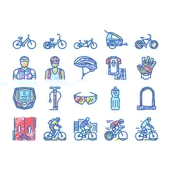 Bike Transport And Accessories Icons hand drawn vector