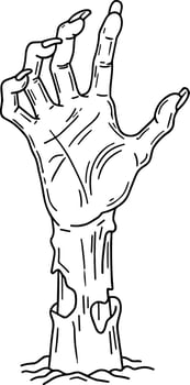 Zombie Hand Rising Line Art - Scary Halloween Graveyard Illustration vector