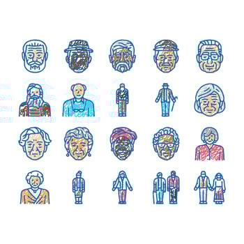 old people senior happy mature icons hand drawn vector