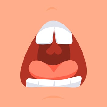 Open Mouth Showing Teeth and Tongue, Screaming or Singing, Cartoon Illustration vector