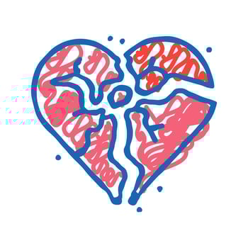 broken heart fracture icon doodle illustration vector