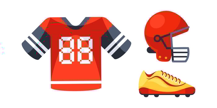 American football uniform, helmet and boots representing sports competition vector
