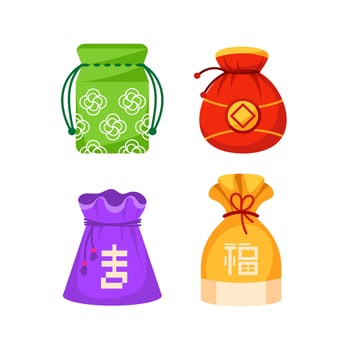 Four colorful lucky bags for Lunar New Year celebration vector