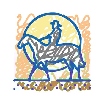 western cowboy ride horse on sunset icon doodle illustration vector