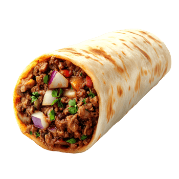 Big Burrito Filled With Meat Vegetables Transparent Background png
