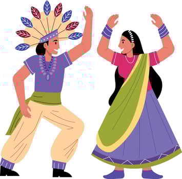 A cute couple performing native dance, flat style illustration vector