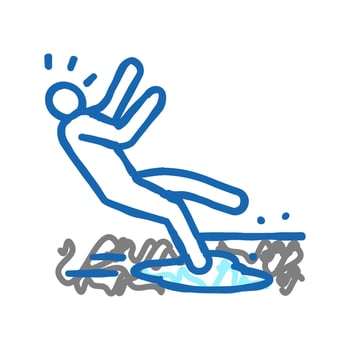 slipped puddle man accident icon doodle illustration vector