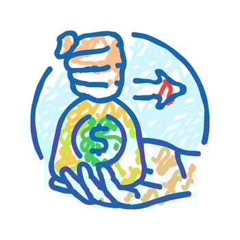 kickback money business cash icon doodle illustration vector