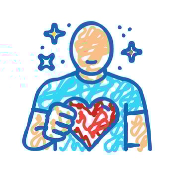 man holding heart icon doodle illustration vector
