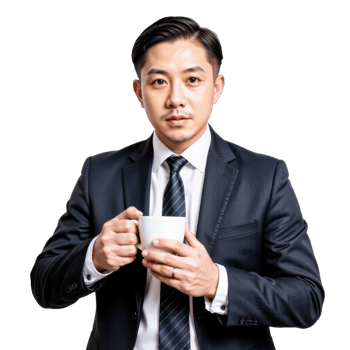 Asian business man holding coffee cup png