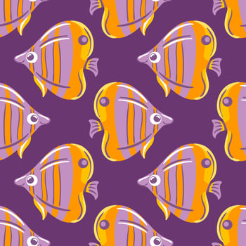 seamless pattern of a butterflyfish features its striking colors, intricate patterns. Set against a lively coral environment, it captures the beauty and elegance of this enchanting marine species. vector