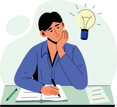 A character thinking ideas illustration in flat style vector
