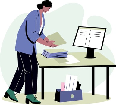 A character doing a paperwork, flat style illustration vector