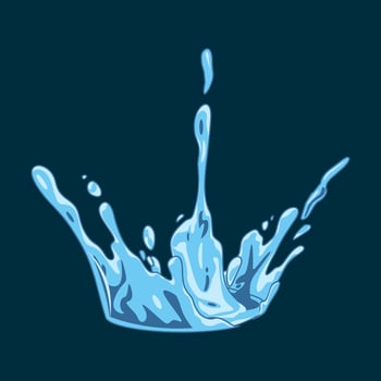 Liquid water splash, falling aqua drop. Blue water crown shape isolated background, cartoon vector