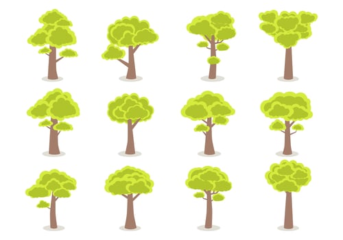 Flat trees set. Minimal forest tree nature plant isolated eco foliage. Cartoon illustration vector