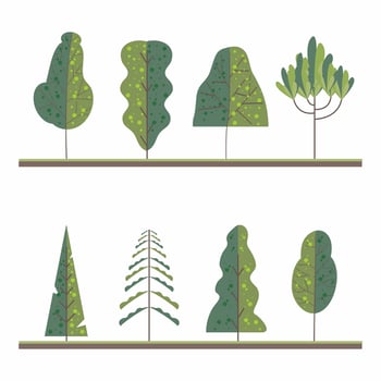 Set of different cartoon trees. Garden and forest tree in a flat design illustration vector