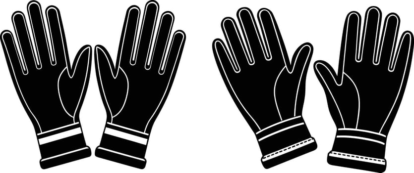 Two black and white gloves with white trim vector