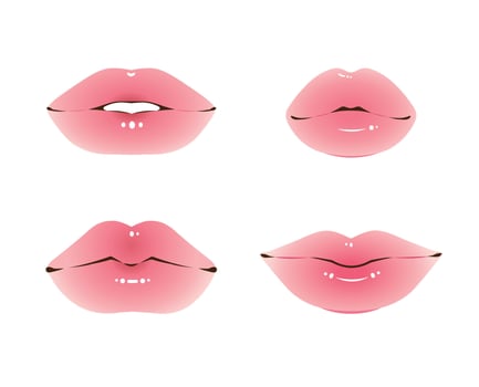 Pink Lips Cartoon Collection, Sexy Lips, Kawaii Style vector