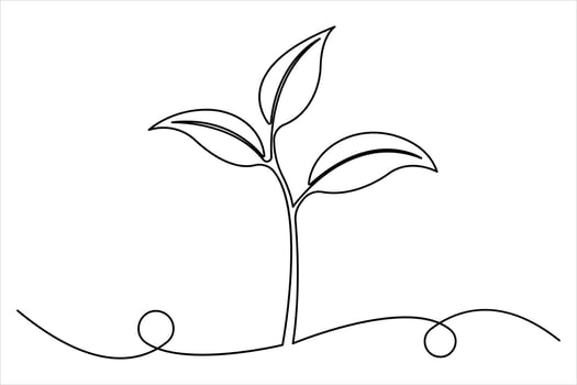 Growth plant in continuous one Line art drawing vector