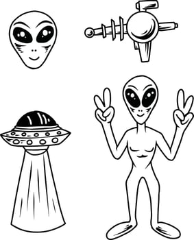 aliens illustration outline vector