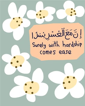 Surely with hardship comes ease - Floral illustration with Arabic calligraphy vector