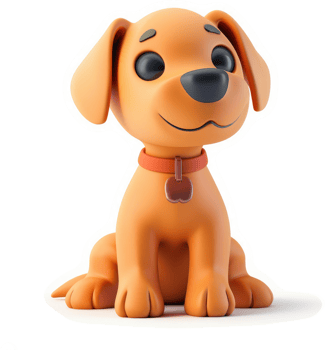 Cute cartoon puppy figurine, sitting, and looking forward. png