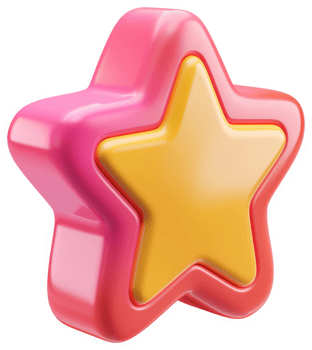 Three-dimensional, bright pink and yellow star graphic. png