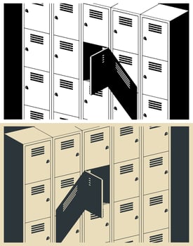 Metal storage lockers close-up illustrations vector